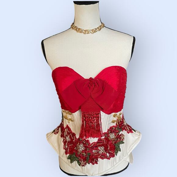 Ragazza Strapless Red/White Christmas Bustier Corset Quinceanera Prom Size 9 M - Picture 6 of 16